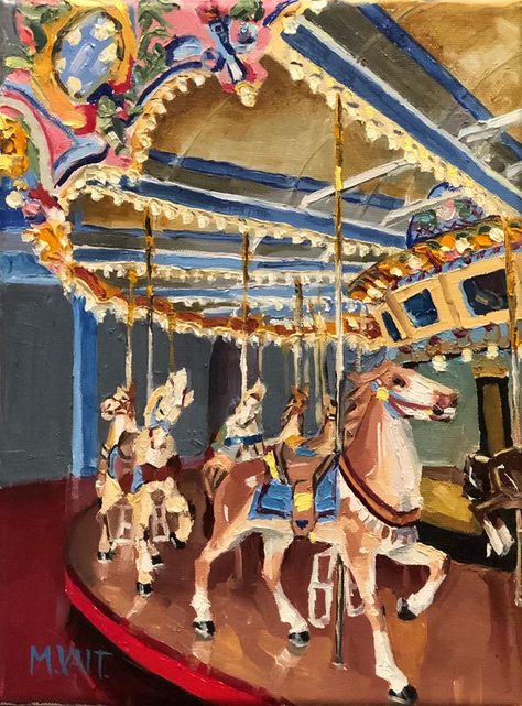 Carousel Inspiration, Carousel Painting, Carousel Illustration, Carnival Painting, Circus Painting, Carousel Art, Creepy Carnival, Carnival Art, Toile Art