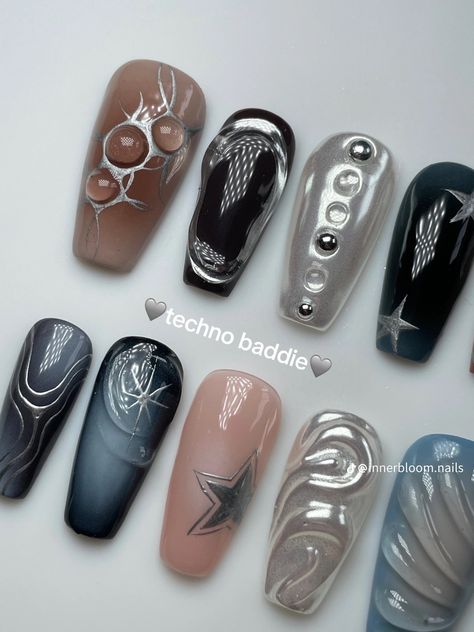 Techno Nails, Wow Nails, Long Acrylic Nail Designs, Baddie Nails, Simple Acrylic Nails, Y2k Nails, Dope Nail Designs, Exotic Nails, I'm With The Band