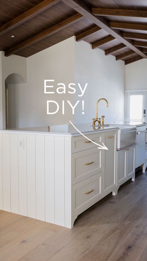 Island End Cap Ideas, Trim On Island, Shiplap Kitchen Island, Kitchen Trim, Manchester House, House Flip, Jenna Sue, Easy Diys, Stock Cabinets