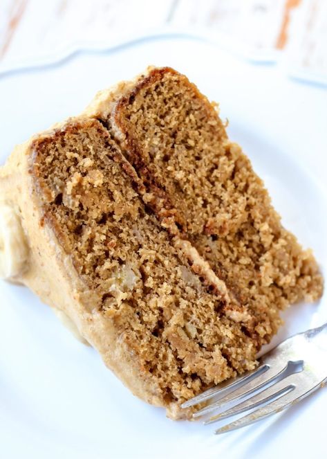 Healthier Whole Wheat Banana Cake with Peanut Butter Frosting [ dairy-free, refined sugar-free ] • Fit Mitten Kitchen Cookie Butter Cake Recipes, Lotus Biscoff Cake, Cake With Peanut Butter Frosting, Cheesecake Bars Easy, Fit Mitten Kitchen, Layer Cake Filling, Biscoff Cake, Biscoff Cookie Butter, Butter Cake Recipe