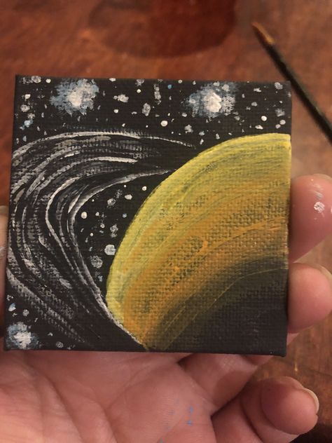 Mini Saturn canvas Painting Of Saturn, Saturn Painting Easy, Saturn Sketch, Saturn Painting, Saturn Drawing, Saturn Art, Space Art Projects, Black Background Painting, Acrylic Pens