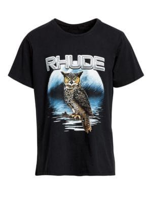 RHUDE Oversized Boxy-Fit Owl Graphic Tee. #rhude #cloth Owl Graphic, Tapered Trousers, Black Men Fashion, Short Sleeve Pullover, Vans Sneakers, Pocket Tee, Mens Clothing Styles, Black Tee, Pullover Styling