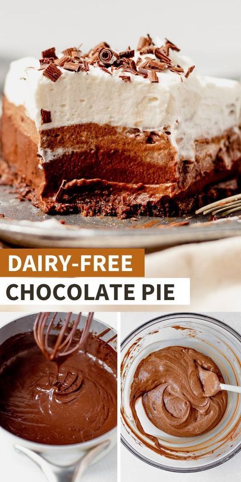 This dairy-free chocolate pie starts with a crunchy chocolate cookie crust, layered with chocolate pudding and whipped cream. Make it ahead for a delectable chocolate dessert that will be a hit at your Thanksgiving table. This easy and dairy-free dessert is perfect for everyone to enjoy. Dairy Free Whipped Topping, Chocolate Cookie Crust, Chocolate Pie With Pudding, Crunchy Chocolate, Dairy Free Cookies, Chocolate Pie Recipes, Chocolate Whipped Cream, Chocolate Cream Pie, Chocolate Pie