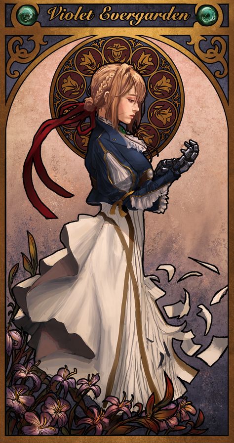 ArtStation - Violet Evergarden - Art Nouveau Style, Sam Kim Violet Evergreen, Illustration Art Nouveau, Anime Disney, Violet Evergarden Anime, Alfons Mucha, Art Nouveau Illustration, Violet Evergarden, Alphonse Mucha, Art Nouveau Style