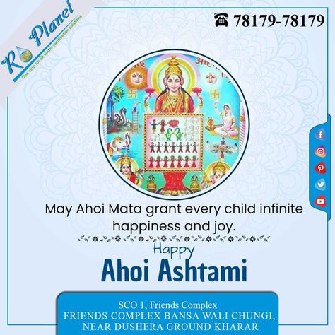 Warm wishes on the occasion of Ahoi Ashtami to you. May your children are always successful and happy by the love and blessings of Ahoi Mata. . . Ro Planet deals with all Type of Ro Systems; ✅ EUREKA FORBES ✅ AQUAGUARD ✅ KENT ✅ Blue Star ✅ Hul Pureit ✅ V-Guard ✅ AO Smith ✅ Havells ✅ Faber ✅ Livpure and many more..... ➡For More Information, Call Now 👇 📱78179-78179 🏢SCO 1, Friends Complex, Bansa Wali Chungi, Near Dushera Ground, Kharar, Distt-Mohali. 👉 Click below link to Visit Our Store Ahoi Ashtami Wishes, Happy Ahoi Ashtami, Ahoi Mata, Ashtami Wishes, Ahoi Ashtami, Creative Posters, Blue Star, Planets, Blue