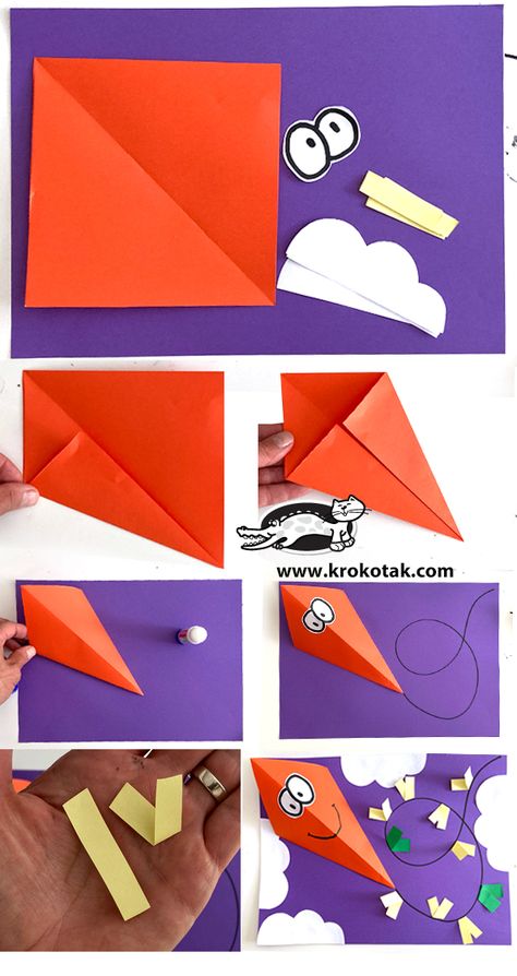 krokotak | 3D KITE PAPER CRAFT Kite Art And Craft For Preschool, Kite Crafts For Preschoolers, Paper Kite Craft, Kite Crafts For Kids Preschool, How To Make A Kite, Kite Craft Preschool, Kite Making For Kids, Kite Drawing For Kids, Kite Crafts For Kids