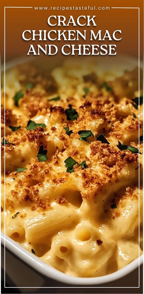 A creamy, cheesy, and deliciously comforting dish that combines macaroni, chicken, and ranch flavors for an irresistible meal perfect for family dinners or gatherings. Chicken And Mac And Cheese Dinners, Macaroni Chicken, Creamed Turkey, Chicken Mac And Cheese, Creamy Mac And Cheese, Mac N Cheese Recipe, Cheese Pasta, Oven Cooking, Mac N Cheese