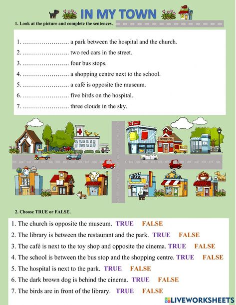 Family Crafts Preschool, Town Games, Esl Teaching Resources, English Worksheet, Basic English, The Worksheet, Crafts Preschool, True Or False, English Worksheets For Kids