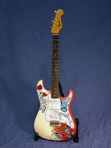 John Mayer's Rose pattern Stratocaster by Fender Jimi Hendrix Monterey Stratocaster, Jimi Hendrix Guitar, Monterey Pop Festival, Voodoo Child, Guitar Classes, Famous Guitars, Best Guitar Players, Signature Guitar, Guitar Ideas