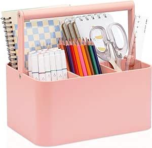 LAFARA Art Supply Storage Organizer, Multipurpose Caddy Organizer with Handle and Adjustable Divider, Plastic Portable Craft Storage Organizer Caddy Tote for Art Supplies, Crafts, Sewing (Pink) Art Supply Storage, Kids Art Table, Art Caddy, Shower Cleaning, Faith Journal, Craft Storage Organization, Art Supplies Storage, Caddy Organizer, Sewing Supplies Storage