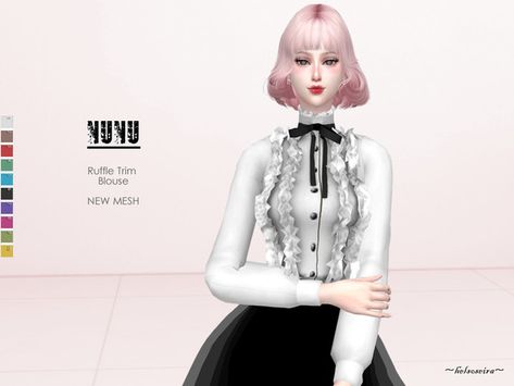 Helsoseira's NUNU - Ruffle Blouse Sims 4 Ruffle Top, Sims 4 Cc Jirai Kei, Sims 4 Cc Blouse, Sims 4 Blouse, Frilly Shirt, Gothic Blouse, Ts4 Mods, Place Holders, Frilly Top