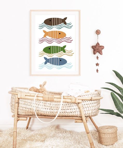 Fish Themed Nursery, Fish Watercolor Paintings, Fish Nursery, Fishing Nursery, Fish Watercolor, Nautical Nursery Decor, Watercolor Fish, Wall Art Set Of 2, Fish Wall Art