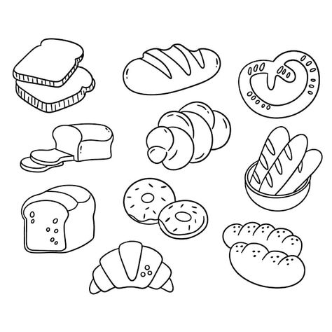 Bakery Products Drawing, Bread Tattoo Ideas, Bread Drawing Simple, Bread Template, Bread Doodle, Bread Embroidery, Dani Kruha, Bread Painting, Bread Drawing