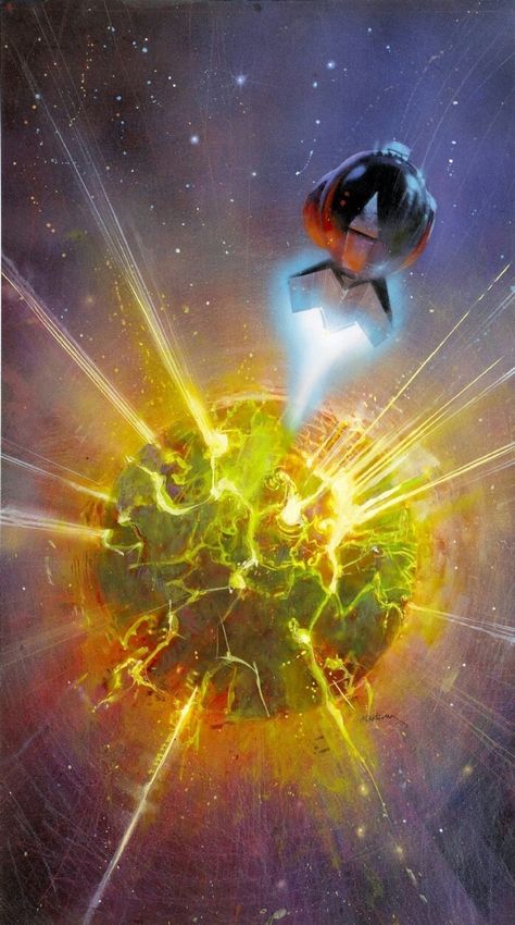 Bill Sienkiewicz  Krypton Explodes.  Superman Fictional Planets, Modern Gods, Good Brain Food, Bill Sienkiewicz, Batman Christian Bale, Superman Artwork, Jimmy Olsen, Action Comics 1, Galaxy Black