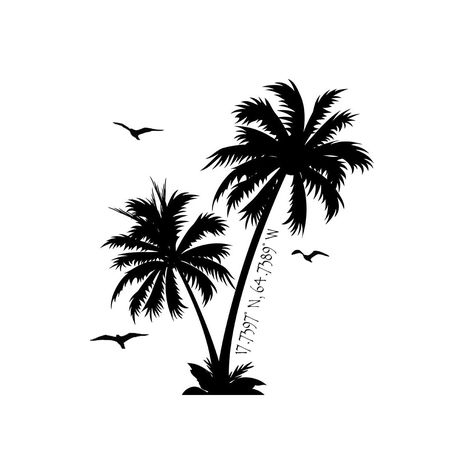 Palm trees with St. Croix, Virgin Islands coordinates. Designed it myself. Palm Tree Tattoo Black, Tree Tattoo Black And White, Tree Tattoo Black, Palm Tree Clip Art, Cartoon Palm Tree, Palm Tree Icon, Tattoo Black And White, Palm Tree Drawing, Palm Tree Vector