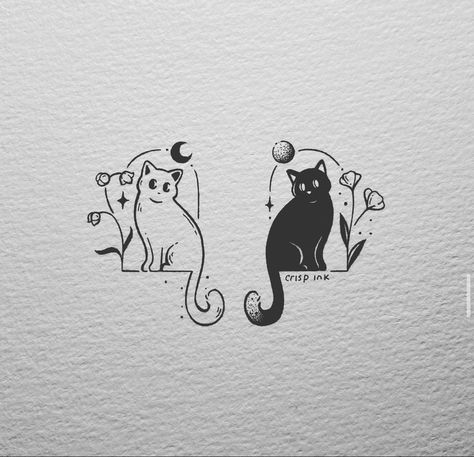 Crisp Ink, Maching Tattoos, Cute Matching Tattoos, Cat Tattoo Simple, Matching Friend Tattoos, Bestie Tattoo, Black Cat Tattoos, Lafayette Louisiana, Cat Tattoo Designs