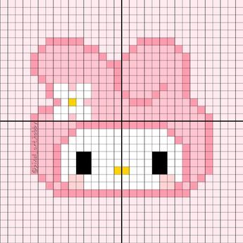 My Melody personaje de Sanrio... pixel art My Melody Cross Stitch, Easy Pixel Art Hello Kitty, My Melody Perler, Sanrio Cross Stitch, Sanrio Perler Bead Patterns, My Melody Pixel Art, Pixel Sanrio, Pixel Art Sanrio, Sanrio Pixel Art