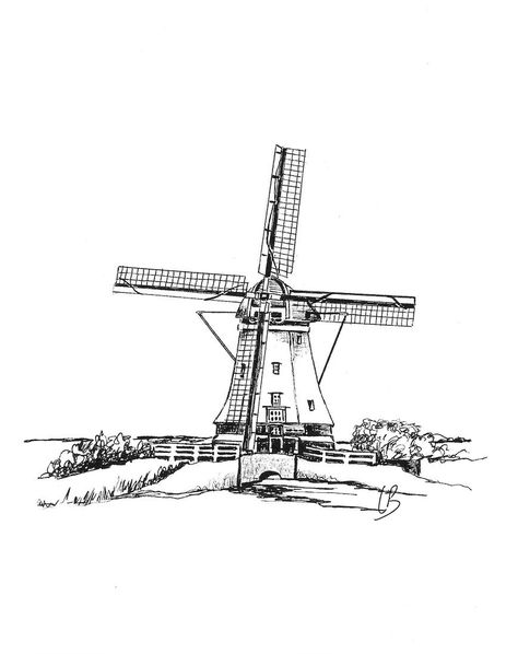 Inkdrawing by LB, Leanne Buskermolen, Windmill/Molen no 4, Aarlanderveen Windmill Tattoo, Windmill Drawing, Windmill Photos, Ink Drawing Techniques, Old Windmills, Handy Man, Doodle Drawings, Pencil Sketch, Drawing Techniques