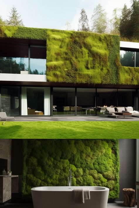 A tranquil interior featuring a lush green moss wall, blending nature-inspired design and environmental benefits for a soothing, eco-friendly space. Decorate Cubicle At Work, Baddie Bedroom Ideas, City Landscapes, Plant Arrangements, Sustainable Gardening, Room Ideas Aesthetic, Moss Wall, Rustic Kitchen Decor, Living Art