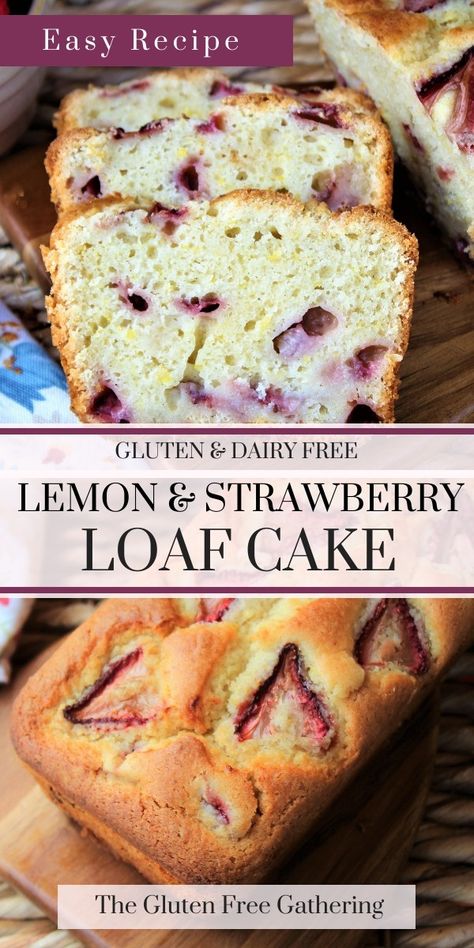 Gluten Free Strawberry Bread, Strawberry Recipes Gluten Free, Strawberry Loaf Cake, Lemon Blueberry Loaf Cake, Strawberry Loaf, Peach Quick Bread, Blueberry Loaf Cake, Cake Berries, Lemon And Strawberry