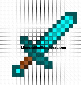 Minecraft diamond sword perler bead pattern Perler Bead Patterns Minecraft Swords, Minecraft Swords Diy Template, Pixel Art For Boys, Minecraft Swords Diy, Star Pixel Art, Minecraft Pixel Art Templates, Pixel Template, Minecraft Quilt, Minecraft Diamond