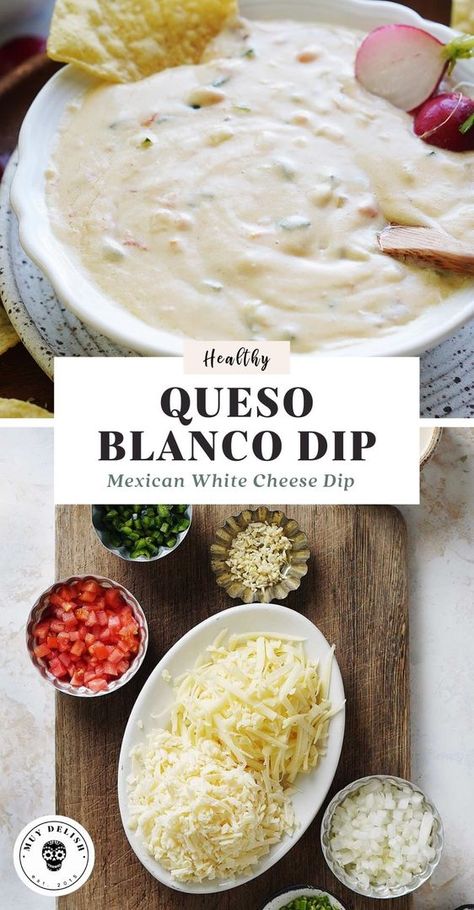 Queso With Real Cheese, Queso Blanco Crockpot, Queso Blanco Dip Recipe, Cheese Dip Recipes Velveeta Queso Blanco, White Queso Nachos, Real Queso Cheese Dip, How To Make White Queso Dip, Crock Pot Queso Blanco, Joanna Gaines Queso Blanco