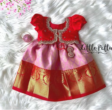 Pattu Langa For Infants, Pattu Langa For New Born Baby, Newborn Pattu Langa, Traditional Baby Dresses, Long Frocks For Kids, 1st Birthday Girl Dress, Pattu Langa, Kids Party Wear Dresses