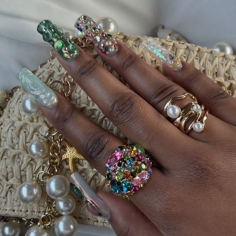 Arabian vibes 4 my vacation nails ✨🌃💎🔮🌙 #nailart #arabian #gelxnails Arabian Nails, Dope Jewelry Accessories, Pretty Nail Designs, Pearl Nails, Vacation Nails, Dope Jewelry, Nails Inspo, Cute Acrylic Nails, Pretty Jewellery