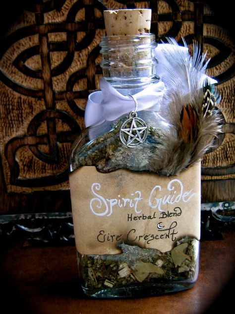 Animal Spirit Guide Blend:  Ingredients:  Catnip, Sage, Mugwort, Althea, Balm Gilead, Fever Few, Blessed Thistle  Does:  Helps you connect with your animal spirit guide!  -  From A Natural Witch- Grimoire of Life and Practice ✯ Fever Few, Herbal Crafts, Witch Grimoire, Package Handmade, Blessed Thistle, Animal Spirit Guide, Magickal Herbs, Wiccan Crafts, Witch Bottles