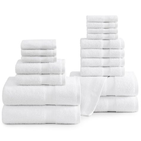 PRICES MAY VARY. Premium Quality Cotton Bath Towels Set : Experience the epitome of luxury with our 550 GSM 100% Premium Cotton 18-Piece Solid Highly Absorbent White Towels Bathroom Sets. Boasting a terry construction, these towels not only feel soft against your skin, but they're also highly absorbent for convenient and comfortable drying. 18 Piece White Towels Set includes : 4 White Bath Towels - 28" x 54" , 6 White Hand Towels - 16" x 28" and 8 Wash Cloths - 13" x 13". Crafted from premium Co White Bathroom Towels, Towels In Bathroom, Bestie Sleepover, Shower Care, Hand Towels For Bathroom, House Checklist, Towels Bathroom, White Bathroom Accessories, White Bath Towels