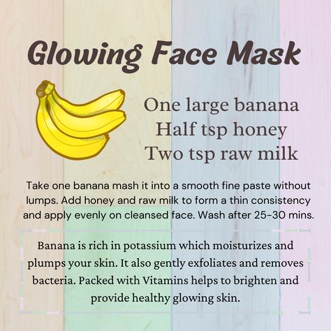 Banana Face Pack Glowing Skin, Banana Face Mask For Glow, Glowing Face Mask, Face Pack For Glowing Skin, Pack For Glowing Skin, Banana Facial, Banana Face Mask, Jungkook Birthday, Yoga Handstand