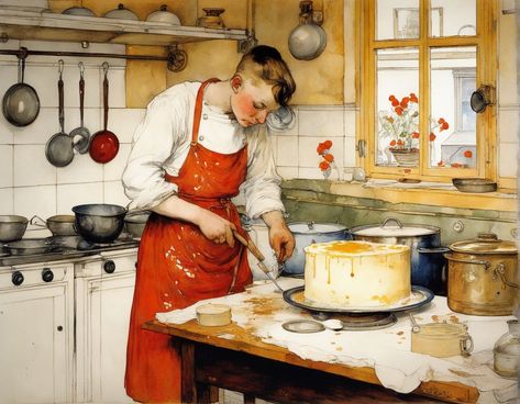 Carl Olof Larsson paint a young cook in the kitchen preparin... by Daniela Caneschi - Playground Karl Larsson, Carl Larsson, Cooking Kitchen, Creating Art, Art Journal, Art Painting, Art