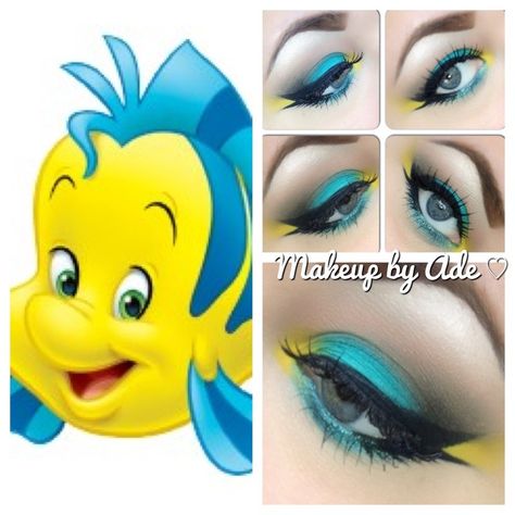 Stuff Flounder Disney, Disney Flounder, Little Mermaid Makeup, Disney Eye Makeup, Disney Inspired Makeup, Disney Princess Makeup, Disney Eyes, Fantasy Make-up, Make Up Designs