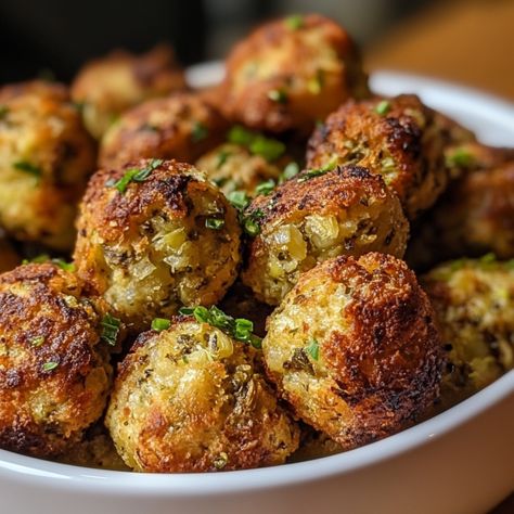 Stuffing Balls - Forecipes Stuffing Balls Vegetarian, Stuffing Ball Appetizers, Stuffing Bites Appetizers, Make Ahead Stuffing Balls, Crispy Stuffing Balls, Turkey And Dressing Balls, Spinach Stuffing Balls, Stuffing Balls Recipe Easy Stove Top, Easy Stuffing Balls