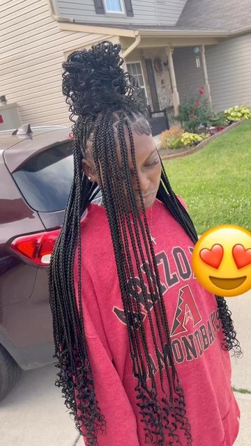 Knotelles Braids Hairstyles, 2023 Hair Trends Braids, Heart Knotless Braids With Curls, Hair Styles For Knotless Box Braids With Curls, Box Braids Hairstyles For Birthday, Knotless With Curls Hairstyles, Knotless Box Braids With Color And Curls, Kids Knotless Box Braids, Smeduiem Knotless