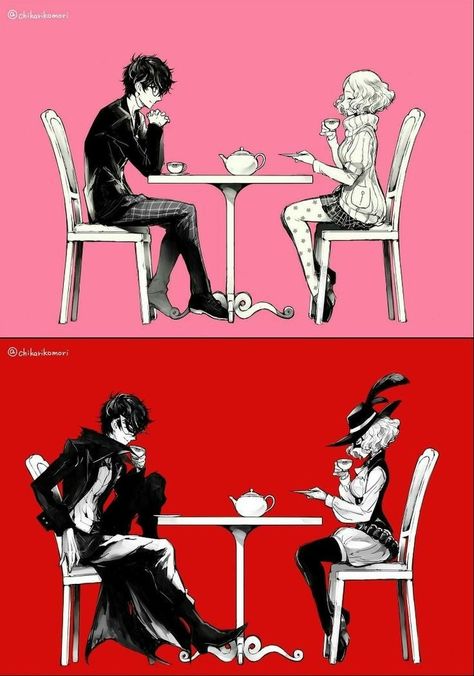 Akira Kurusu Manga Icons, Persona 5 Shujin Trio, Haru Okumura X Akira, Joker And Haru Persona 5, Persona Joker Fanart, Persona 5 Ryuji X Ann, Iwai Persona 5 Fanart, Persona Halloween Icons, Noir Persona 5