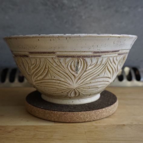 Some super fancy carved ramen bowls. I really love how these turned out. The white glaze has a lovely pinky, orange blush where it pools with some lovely micro crystals. I definitely need to try this out on some black clay. #handmadepottery #ceramicramenbowls #diamondcoretools #carvedpottery Pinky Orange, Ramen Bowls, Orange Blush, Amber Rose, Ramen Bowl, Black Clay, White Glaze, Handmade Pottery, Ramen