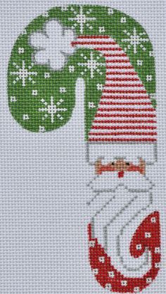 click here to view larger image of Red Puff Santa Candy Cane (hand painted canvases) Needlepoint Christmas Ornaments, Cross Christmas Tree, Painted Canvases, Winter Embroidery, Candy Cane Ornament, Needlepoint Ornaments, Santa Candy, Cross Stitch Tree, Cross Stitch Christmas Ornaments