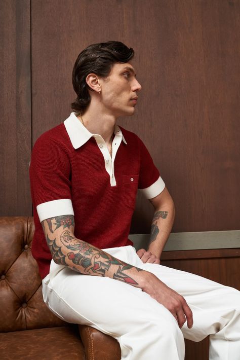 Mens Red Shirt Outfit, Casual Red Outfit Men, White And Red Outfit Men, Red And White Outfit Men, Red Fits Men, Red Men Outfit, Red Outfits Men, Summer Retro Outfits, Red Outfit Men