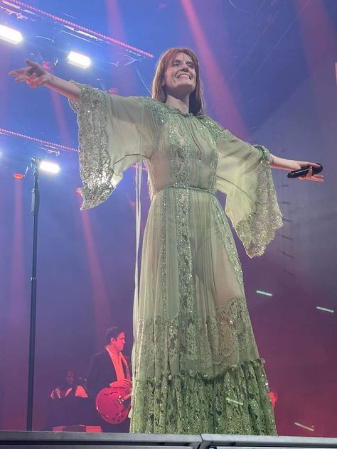 Florence Welch Stage Outfits, Florence Welch Style Dresses, Florence And The Machine Dress, Folklore Inspired Dress, Florence Welch Dress, Mixed Prints Fashion, Lunar Aesthetic, 70s Lookbook, Florence Welsh