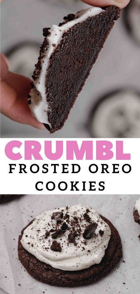 Crumbl Oreo Cookie, Oreo Crumble Cookies, Chocolate Oreo Cookies, Cookies With Buttercream Frosting, Crumbl Copycat, Smooth Buttercream, Crumble Cookie Recipe, Lifestyle Of A Foodie, Oreo Cookie Recipes