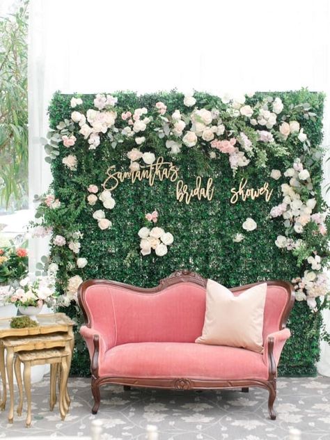 Wall For Photos, Garden Party Bridal Shower, Bridal Tea Party, Bridal Shower Backdrop, Spring Bridal Shower, Girls Night Party, Bridal Shower Inspiration, Bridal Pictures, Blue Themed Wedding