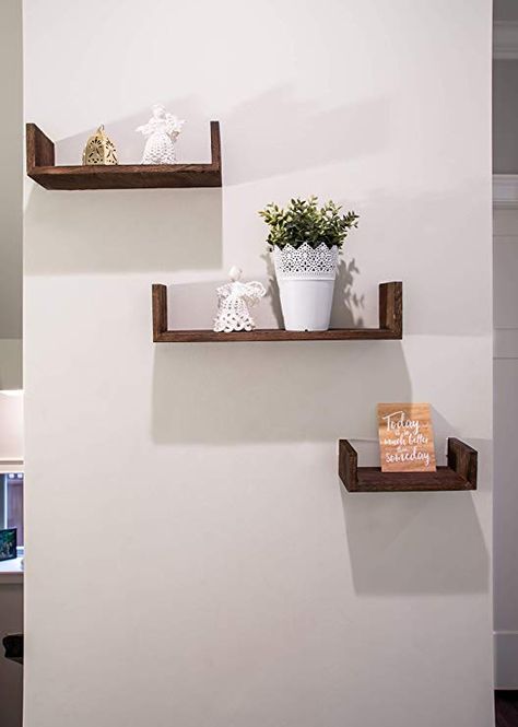 U Shaped Shelves, Organising Hacks, 3 Floating Shelves, Black Wall Shelves, Wall Shelves Living Room, Shelves For Bedroom, White Wall Shelves, Rustic Wood Floating Shelves, Colorful Room