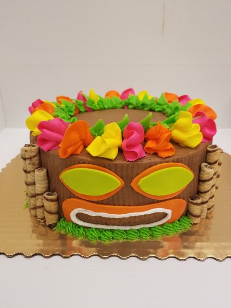 Tiki cake Tiki Cake, Tiki Head, Hawaiian Party Theme, Luau Birthday, Birthday Cake Kids, Cake Cake, Kids Cake, Themed Party, Birthday Ideas