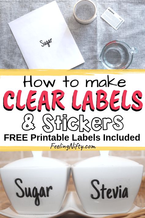 The Easiest Way to Make Clear Stickers - DIY Clear Labels for Jars Clear Labels For Jars, Pantry Labels Fonts, Pantry Labels Template, Making Labels, Transfer Techniques, Diy Gifts In A Jar, Transparent Label, Spoons Diy, Diy Lettering