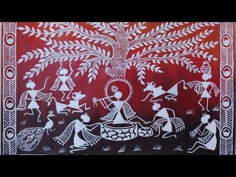 Warli Art with Water Colour / Krishna Raasleela depicted in form of warli Art - YouTube Warli Art Painting, Art With Water, Beautiful Krishna, Worli Painting, Warli Art, Indian Folk Art, Colored Background, Indian Art Paintings, A3 Size