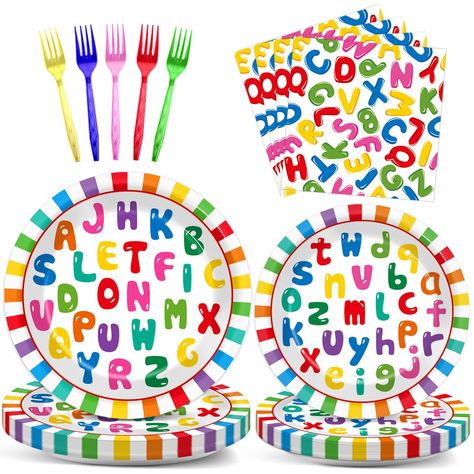 PRICES MAY VARY. 【Educational Party Supplies】Get ready for your learning theme birthday party with this complete set of alphabet party supplies! Each set includes 24 pieces learning ABC 9'' plates, 24 pieces toddler party of 7'' plates, 24 alphabet theme party napkins of 6.5’’, and 24 plastic forks - everything you need to serve up to 24 guests in style. 【Premium Material】Our educationa plates and napkins are made of high-quality paper that is non-toxic, odorless, heat-resistant, and durable. Th Pineapple Birthday Theme, Alphabet Birthday Parties, Abc Birthday Parties, Alphabet Party, Alphabet Birthday, Abc Party, Birthday Paper Plates, Toddler Parties, Learning Abc