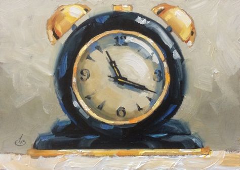 ANTIQUE ALARM CLOCK by TOM BROWN, painting by artist Tom Brown Clock Painting Acrylic, Georgia O'keefe Art, Poppy Tutorial, Clock Drawings, Tom Brown, Watch Art, Clock Painting, Daily Painters, Brown Painting