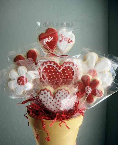 Valentine Heart & Flower Cookie Bouquet, Find us on Facebook: Sugar Sanctuary | Flickr - Photo Sharing! Flower Cookie Bouquet, Valentine Cookie Bouquets, Flower Cookies Bouquet, Cookie Baskets, Flower Cookie, Valentine Sugar Cookies, Valentines Baking, Cookie Bouquet, Shaped Cookies