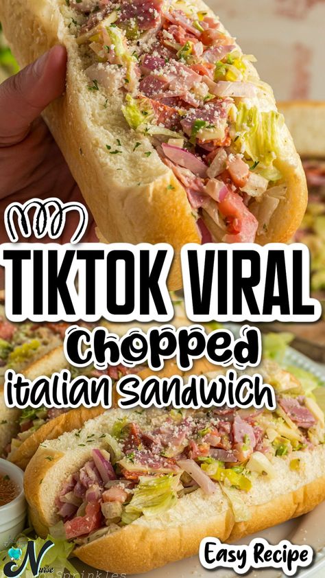 Tik Tok Chopped Sandwich, Tiktok Italian Sub, Chibata Bread Sandwich Easy Recipes, Gondola Sandwich, Tik Tok Italian Sandwich, Delicious Sandwiches Lunch Ideas, Dinner Sandwich Recipes Families, Tik Tok Chopped Grinder Sandwich, Spicy Italian Sandwich Recipes